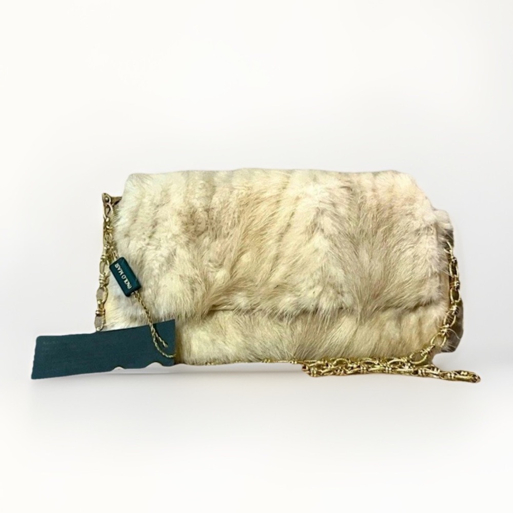 Paolo Masi Mink Fur Leather Purse Crossbody Bag Authentic Beige Blonde New